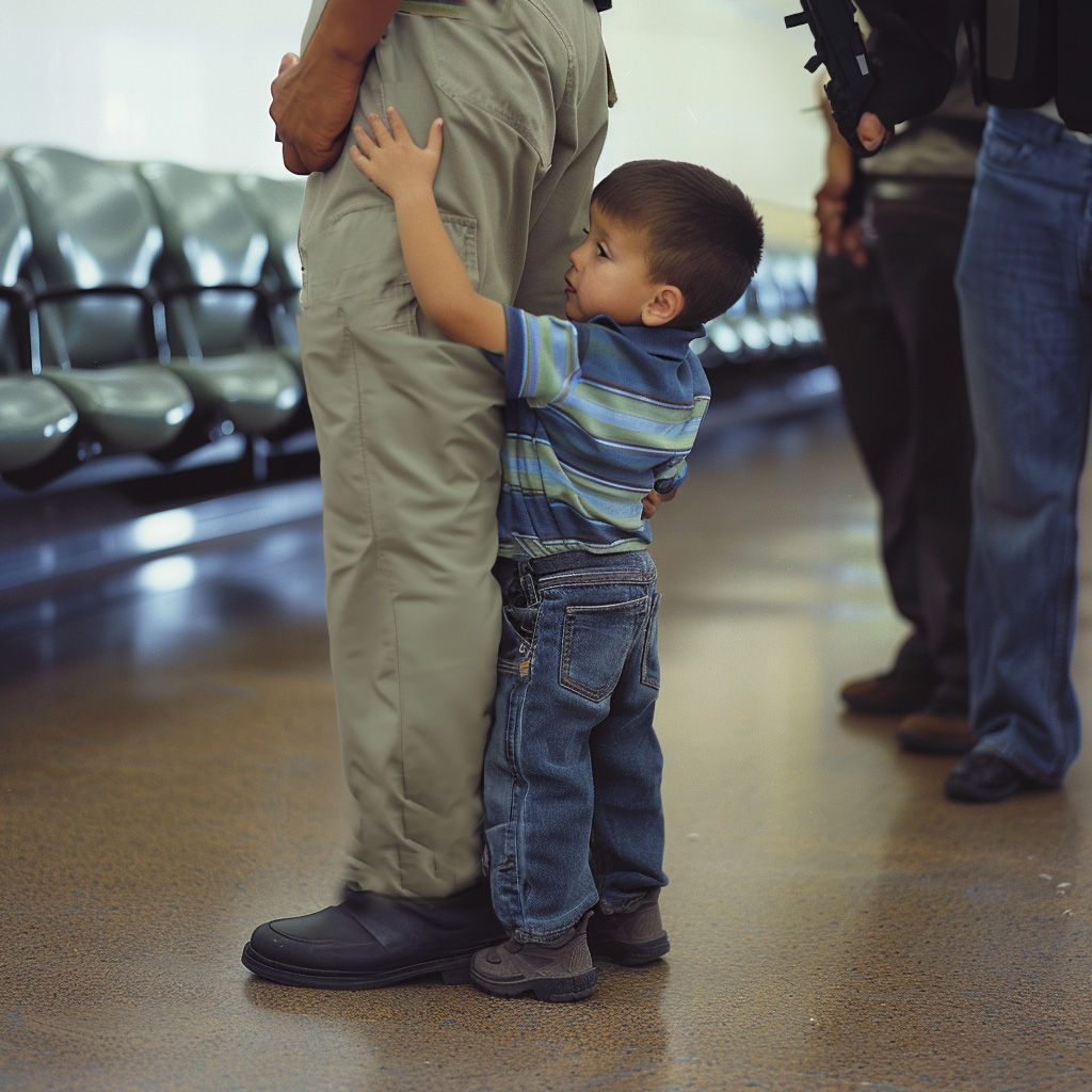 Midjourney AI Generated image of child hugging father at prison visit